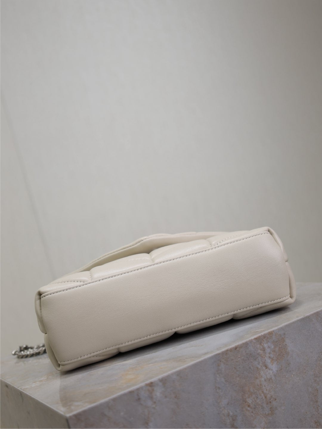 YSL 25S LOULOU PUFFER MINI 23 IN SMOKEY TAUPE CALFSKIN SILVER HARDWRE