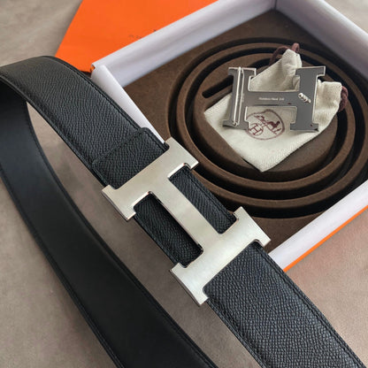 H CONTANCE BELT 38MM SILVER BUCKLE DARK BLUE LEATHER