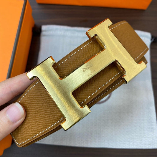 H CONTANCE BELT 38MM GOLD BUCKLE GOLD BLACK LEATHER