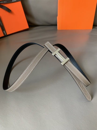 FOCUS BELT SILVER BUCKLE GREY AND BLACK REVERSIBLE LEATHER 1.3CM