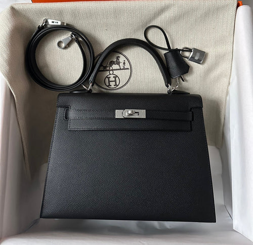 HM KELLY 25CM BLACK EPSOM SILVER HARDWARE