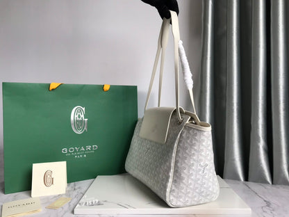 GOYA 26S ROUETTE PM TOTE BAG 30MM IN IVORY WHITE CANVAS AND CALFSKIN