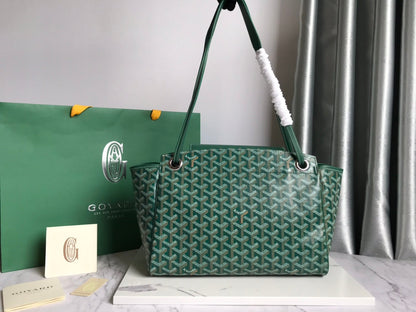 GOYA 26S ROUETTE PM TOTE BAG 30MM IN DARK GREEN CANVAS AND CALFSKIN