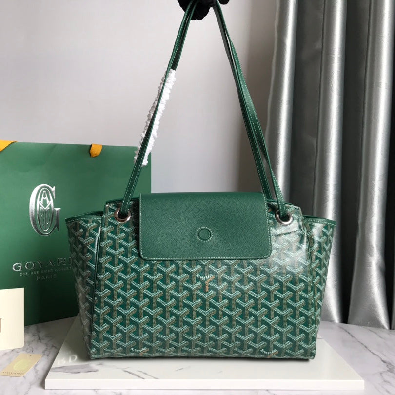 GOYA 26S ROUETTE PM TOTE BAG 30MM IN DARK GREEN CANVAS AND CALFSKIN