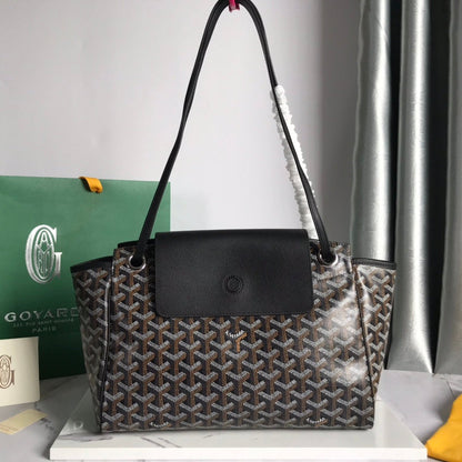 GOYA 26S ROUETTE PM TOTE BAG 30MM IN BLACK AND BROWN CANVAS AND CALFSKIN