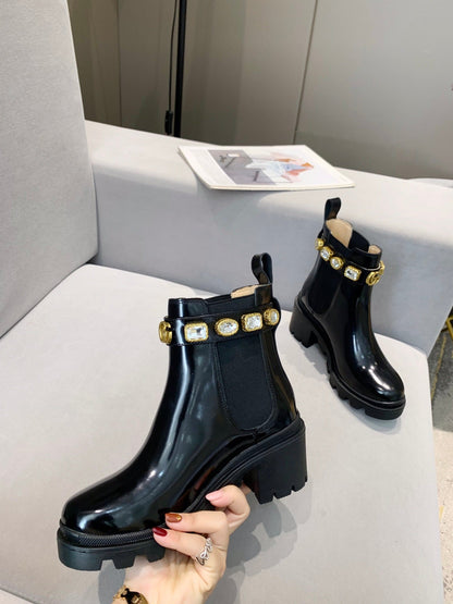 GG CRYSTAL ANKLE BOOTS IN BLACK CALFSKIN GHW