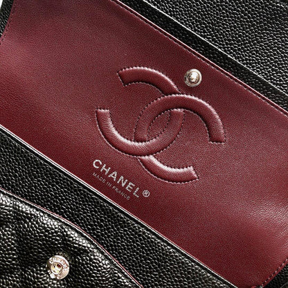 FLAP BAG 25 IN BLACK CAVIAR LEATHER SILVER HARDWARE