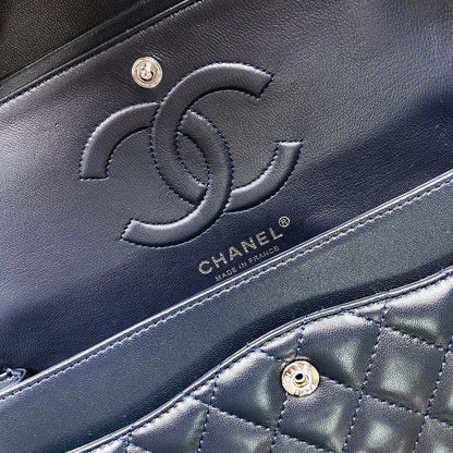 CC CLASSIC FLAP BAG 25 IN NAVY BLUE LAMBSKIN SILVER HARDWARE