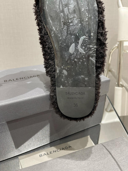 BALENCIAGA 25S MULES IN BLACK WOOL WITH LOGO