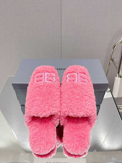 BALENCIAGA 25S MULES IN PINK WOOL WITH LOGO