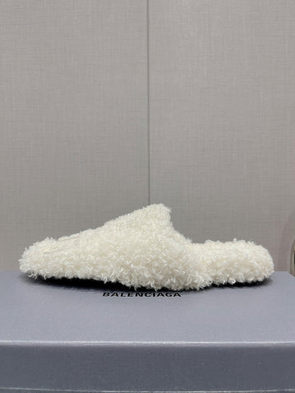 BALENCIAGA 25S MULES IN WHITE WOOL WITH LOGO