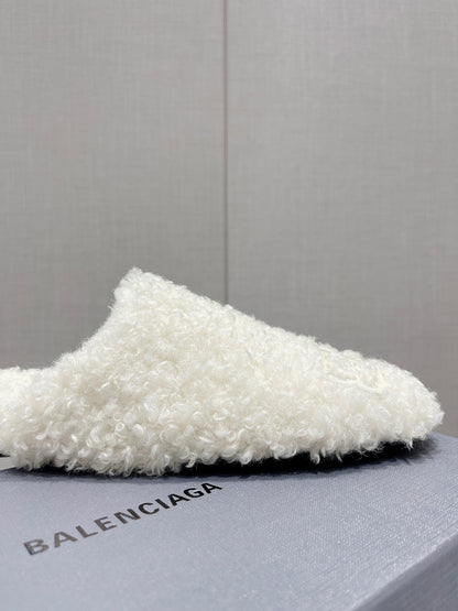 BALENCIAGA 25S MULES IN WHITE WOOL WITH LOGO