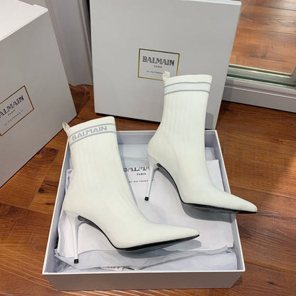 BALMAIN 26S BOOTS 105 MM IN WHITE FLYKNIT STYLE 15