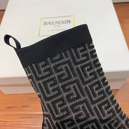 BALMAIN 26S BOOTS 105 MM IN BLACK FLYKNIT STYLE 19