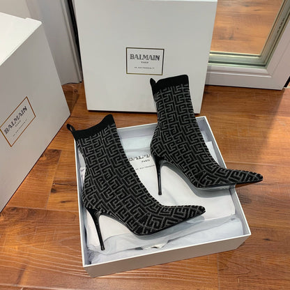 BALMAIN 26S BOOTS 105 MM IN BLACK FLYKNIT STYLE 19