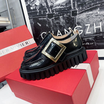 VIV' RANGERS LOAFERS IN BLACK SHINY CALFSKIN WITH GOLD BUCKLE ON THE SIDE OF THE TONGUE