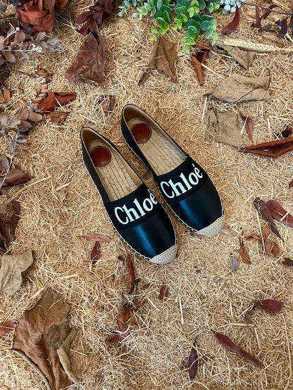 CHLOÉ 26S ESPADRILLE LOAFERS IN BLACK CALFSKIN AND CANVAS