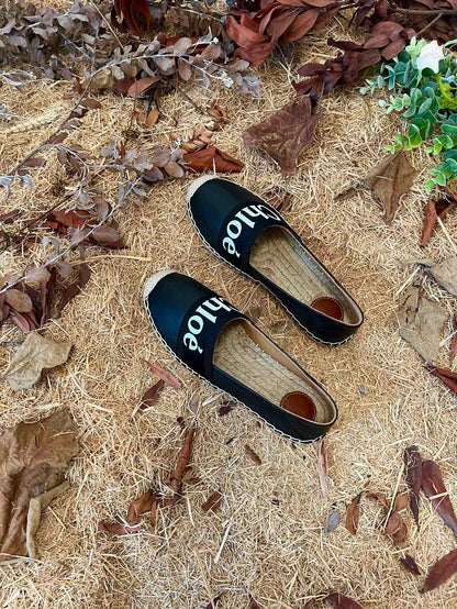 CHLOÉ 26S ESPADRILLE LOAFERS IN BLACK CALFSKIN AND CANVAS