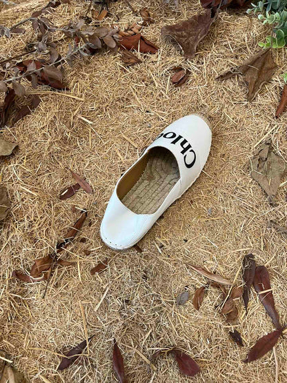CHLOÉ 26S ESPADRILLE LOAFERS IN WHITE CALFSKIN AND CANVAS
