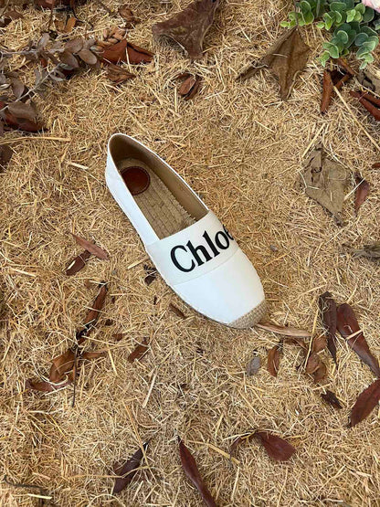 CHLOÉ 26S ESPADRILLE LOAFERS IN WHITE CALFSKIN AND CANVAS