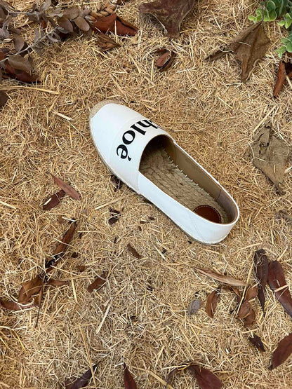 CHLOÉ 26S ESPADRILLE LOAFERS IN WHITE CALFSKIN AND CANVAS