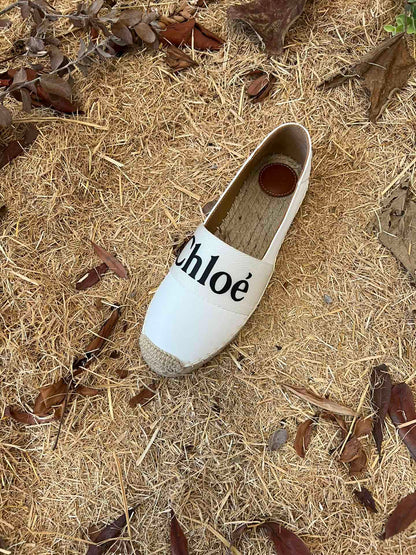 CHLOÉ 26S ESPADRILLE LOAFERS IN WHITE CALFSKIN AND CANVAS