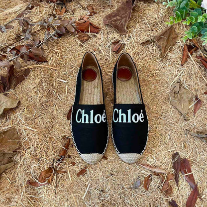 CHLOÉ 26S ESPADRILLE LOAFERS IN BLACK CANVAS