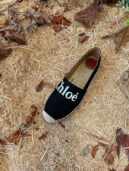 CHLOÉ 26S ESPADRILLE LOAFERS IN BLACK CANVAS