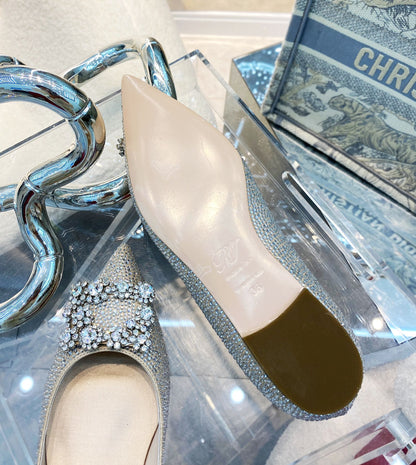 EFFLORESCENCE BALLERINAS IN BEIGE CALFSKIN WITH FULLY EMBELLISHED CRYSTALS