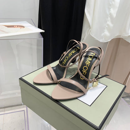 PADLOCK HIGH HEEL 10 CM SANDAL IN DUSTY PINK SHEEPSKIN