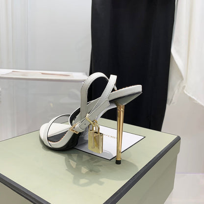 TOM FORD 26S GOLD BUCKLE HEELS 105 MM IN WHITE LAMBSKIN