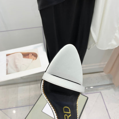 TOM FORD 26S GOLD BUCKLE HEELS 105 MM IN WHITE LAMBSKIN