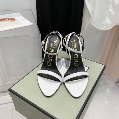 TOM FORD 26S GOLD BUCKLE HEELS 105 MM IN WHITE LAMBSKIN