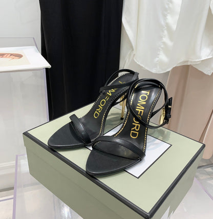 TOM FORD 26S GOLD BUCKLE HEELS 105 MM IN BLACK LAMBSKIN