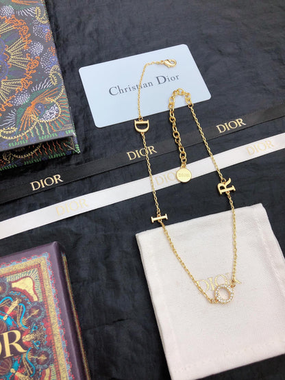 CD 26S DIOR LOGO CHAIN LAYERED NECKLACE IN GOLD TONE METAL WITH CRYSTAL 631007