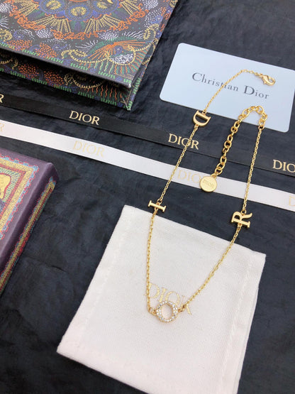 CD 26S DIOR LOGO CHAIN LAYERED NECKLACE IN GOLD TONE METAL WITH CRYSTAL 631007