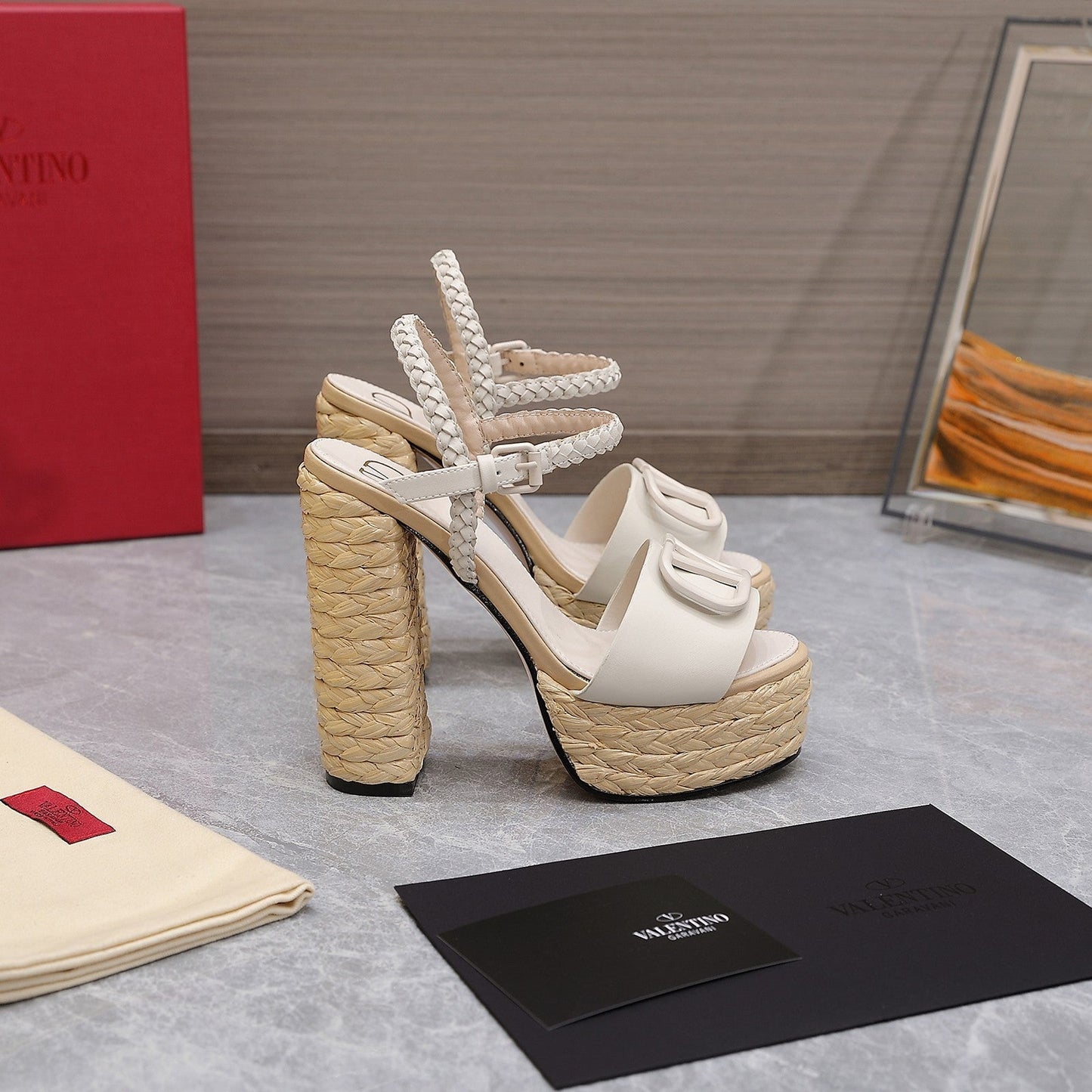 VLTN ESPADRILLE WEDGE SANDALS 25S 130 MM IN WHITE LAMBSKIN