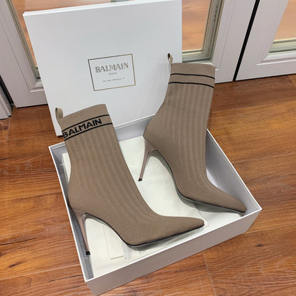 BALMAIN 26S BOOTS 105 MM IN TAUPE BROWN FLYKNIT STYLE 17