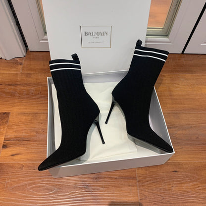BALMAIN 26S BOOTS 105 MM IN BLACK FLYKNIT STYLE 12