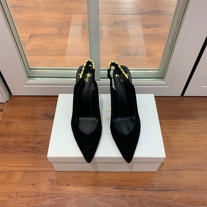 BALMAIN 26S SLINGBACK 95 MM IN BLACK SUEDE WITH GOLD HARDWARE