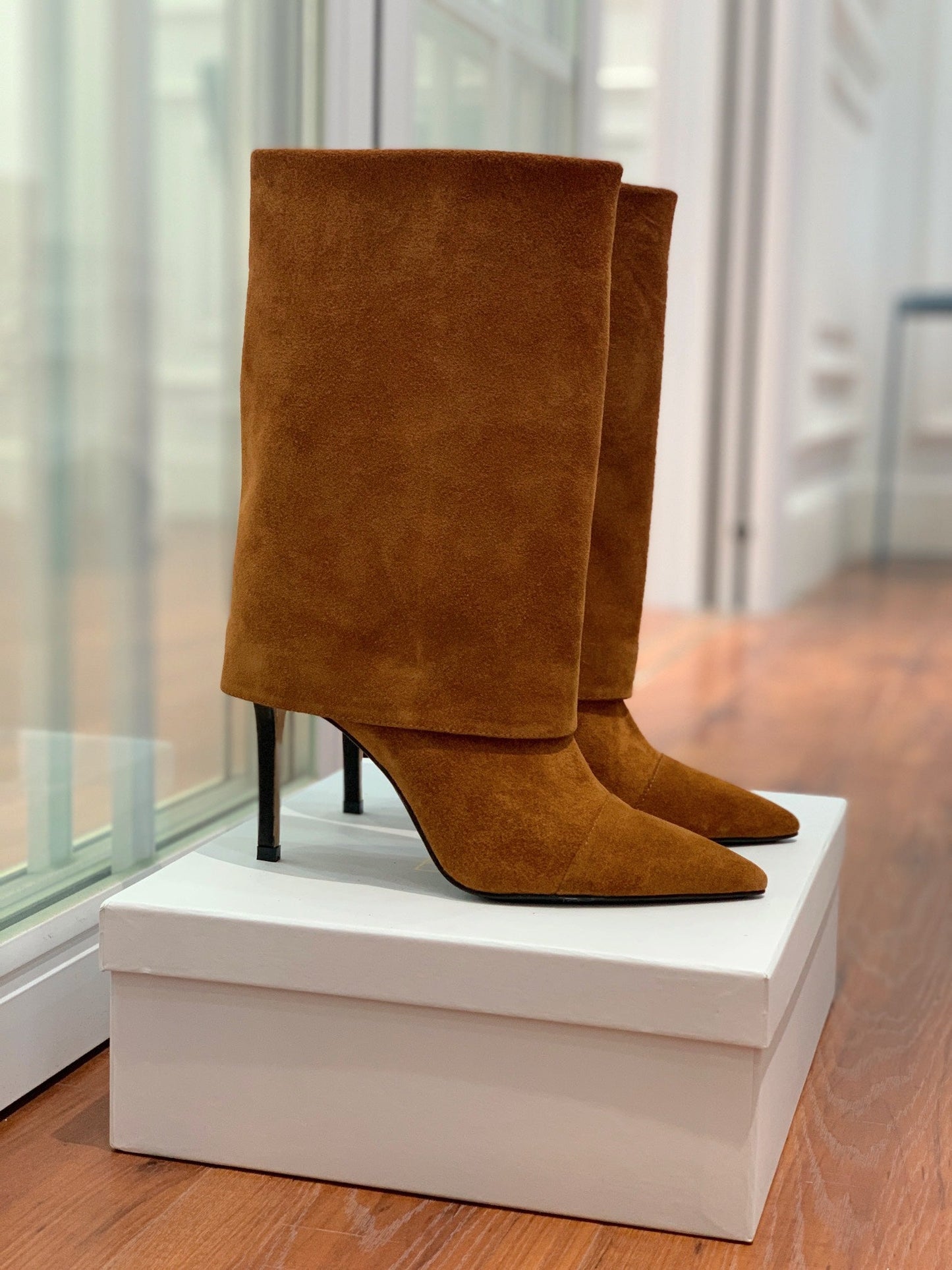BALMAIN 26S BOOTS 105 MM IN BROWN SUEDE