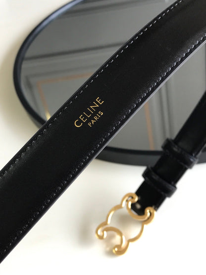 CELINE 25S BELT TRIOMPHE 25MM IN BLACK GLOSSY CALFSKIN 559675