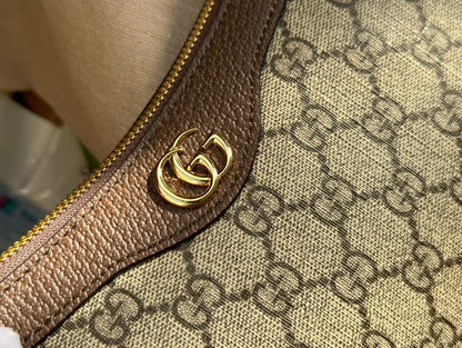 OPHIDIA GG SMALL 25 HANDBAG BEIGE AND EBONY PVC FABRIC