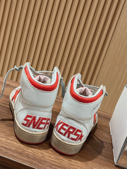 SKY-STAR SNEAKERS IN WHITE NAPPA LAMBSKIN WITH RED STAR AND HEEL TAB