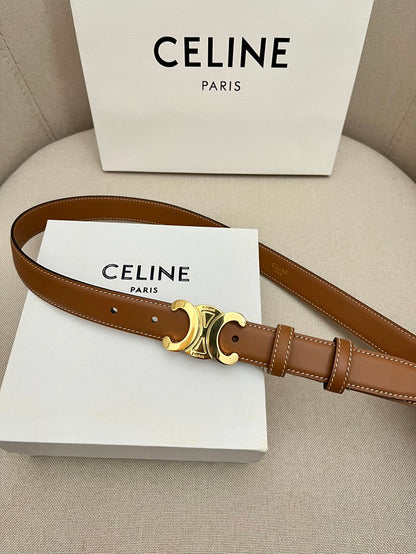 CELINE 25S TRIOMPHE 25MM BELT IN CARAMEL CALFSKIN GLOD HARDWARE