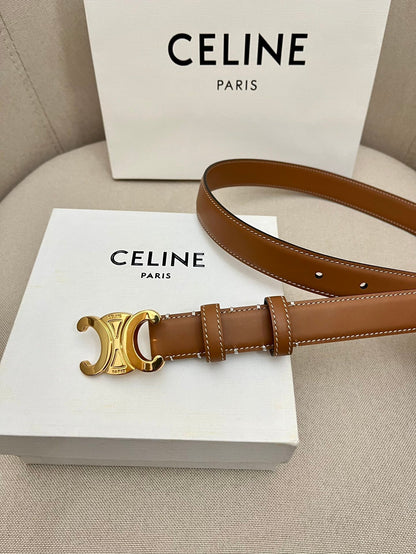 CELINE 25S TRIOMPHE 25MM BELT IN CARAMEL CALFSKIN GLOD HARDWARE