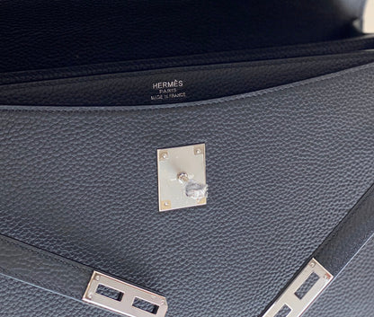 KELLY DEPECHES 38 BRIEFCASE IN BLACK TOGO CALFSKIN SILVER HARDWARE