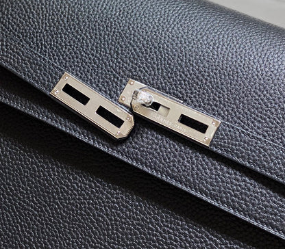 KELLY DEPECHES 34 BRIEFCASE IN BLACK TOGO CALFSKIN SILVER HARDWARE