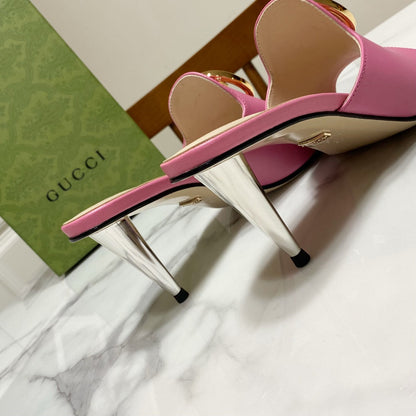 GG HIGH HEELS BLONDIE 75 IN PINK LAMBSKIN WITH GOLD HARDWARE