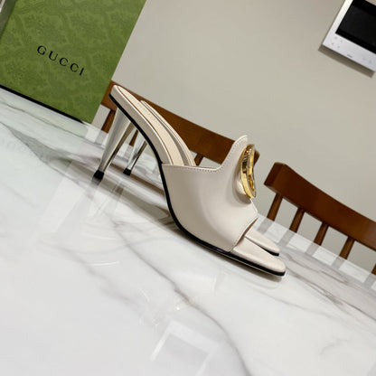 GG HIGH HEELS BLONDIE 75 IN CREAM WHITE LAMBSKIN WITH GOLD HARDWARE